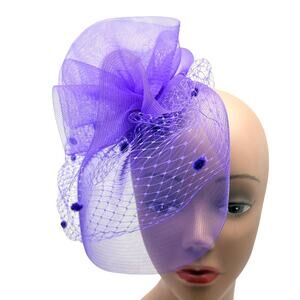 Purple Fascinator Veiled Bow Hat Kentucky Derby Wedding Tea Party Easter